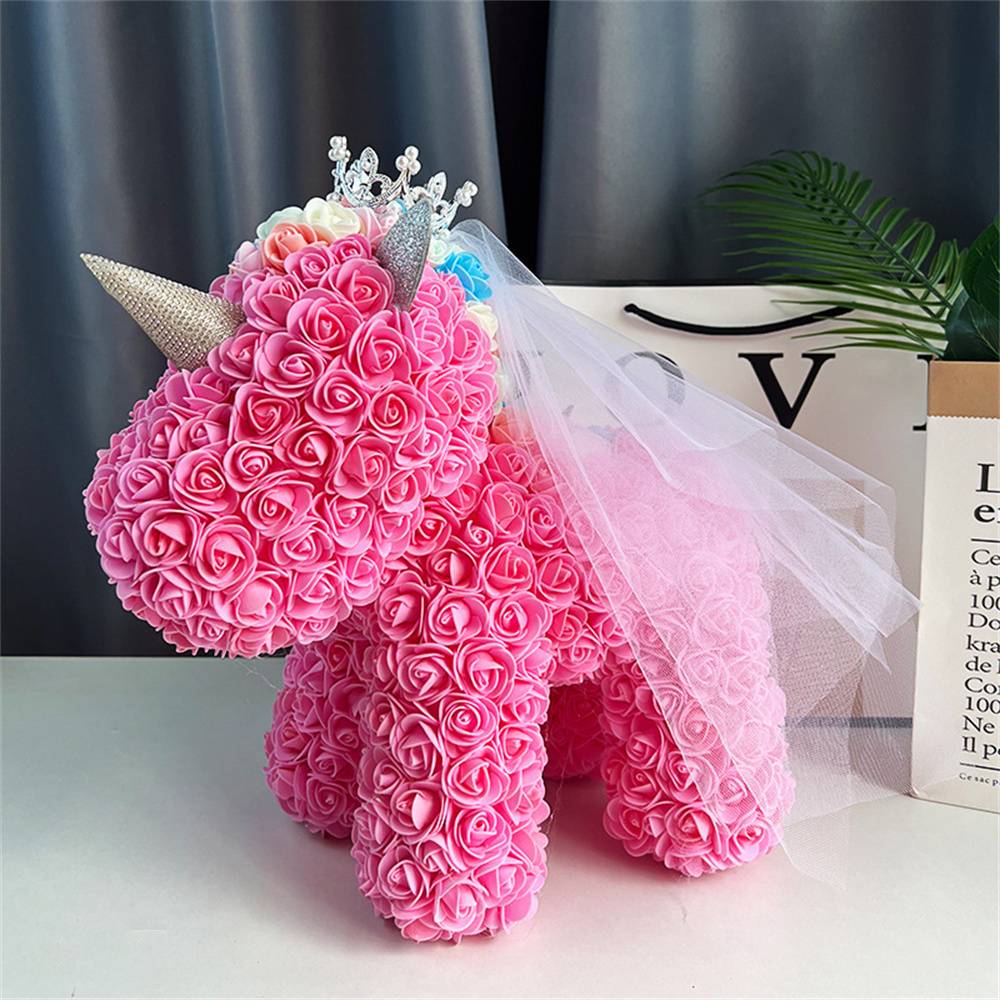 Enchanting Rose Flower Unicorn - Handmade Mythical Beast for Valentine's Day