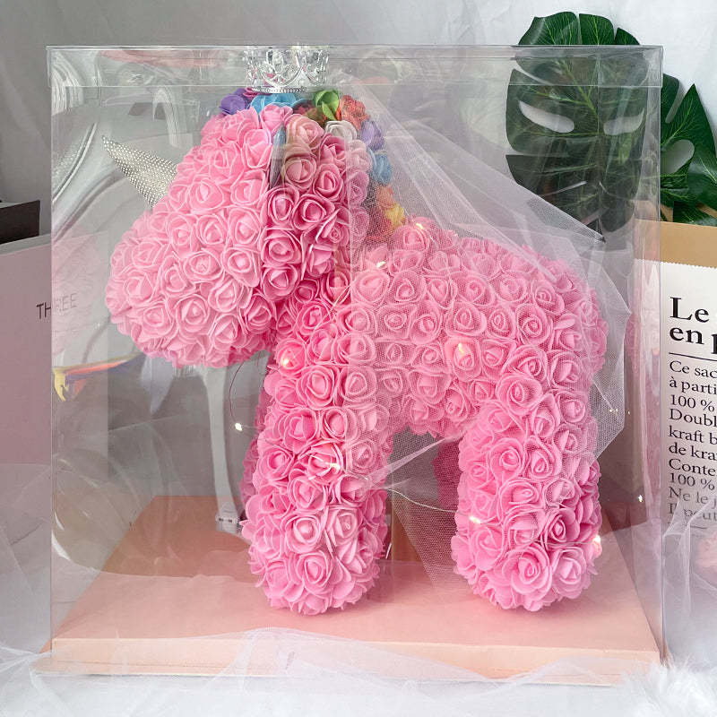 Enchanting Rose Flower Unicorn - Handmade Mythical Beast for Valentine's Day