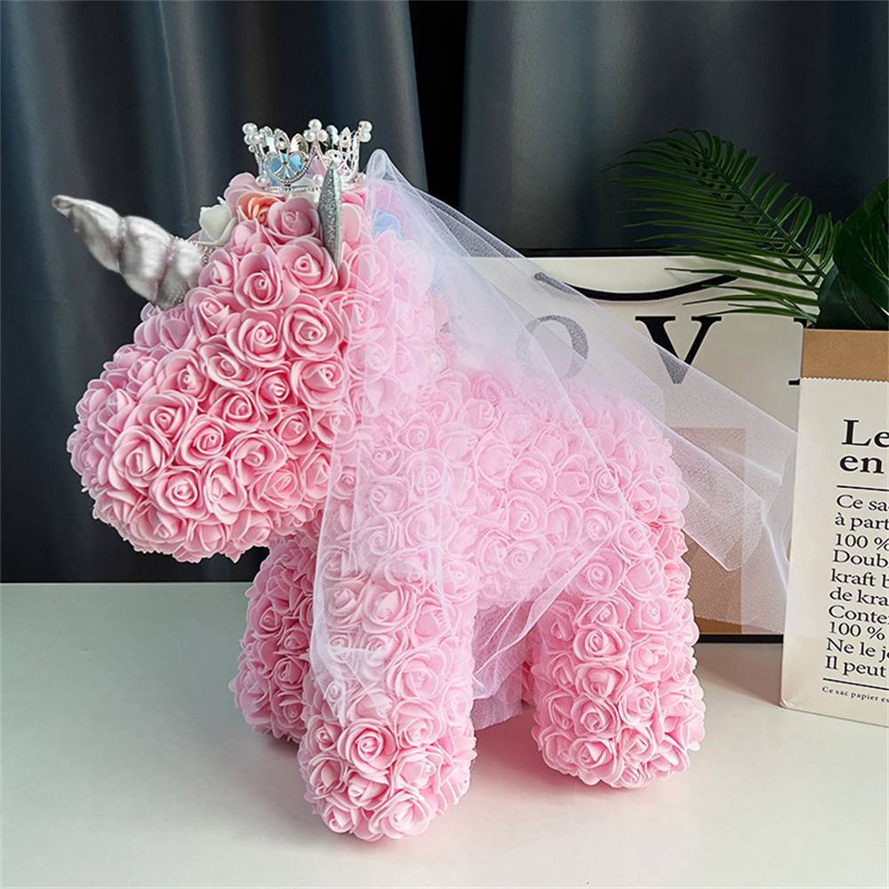 Enchanting Rose Flower Unicorn - Handmade Mythical Beast for Valentine's Day