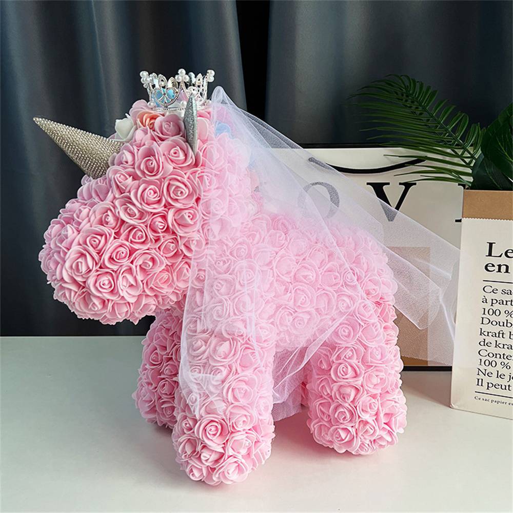 Enchanting Rose Flower Unicorn - Handmade Mythical Beast for Valentine's Day