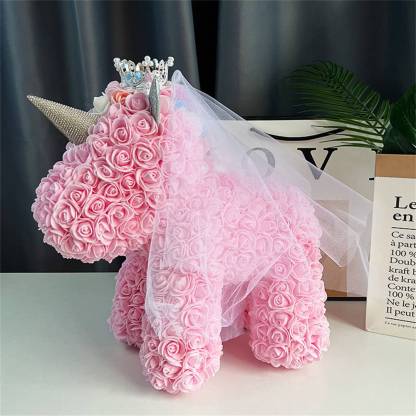 Enchanting Rose Flower Unicorn - Handmade Mythical Beast for Valentine's Day