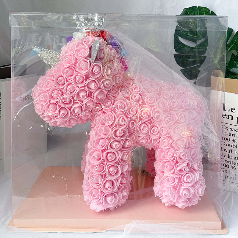 Enchanting Rose Flower Unicorn - Handmade Mythical Beast for Valentine's Day