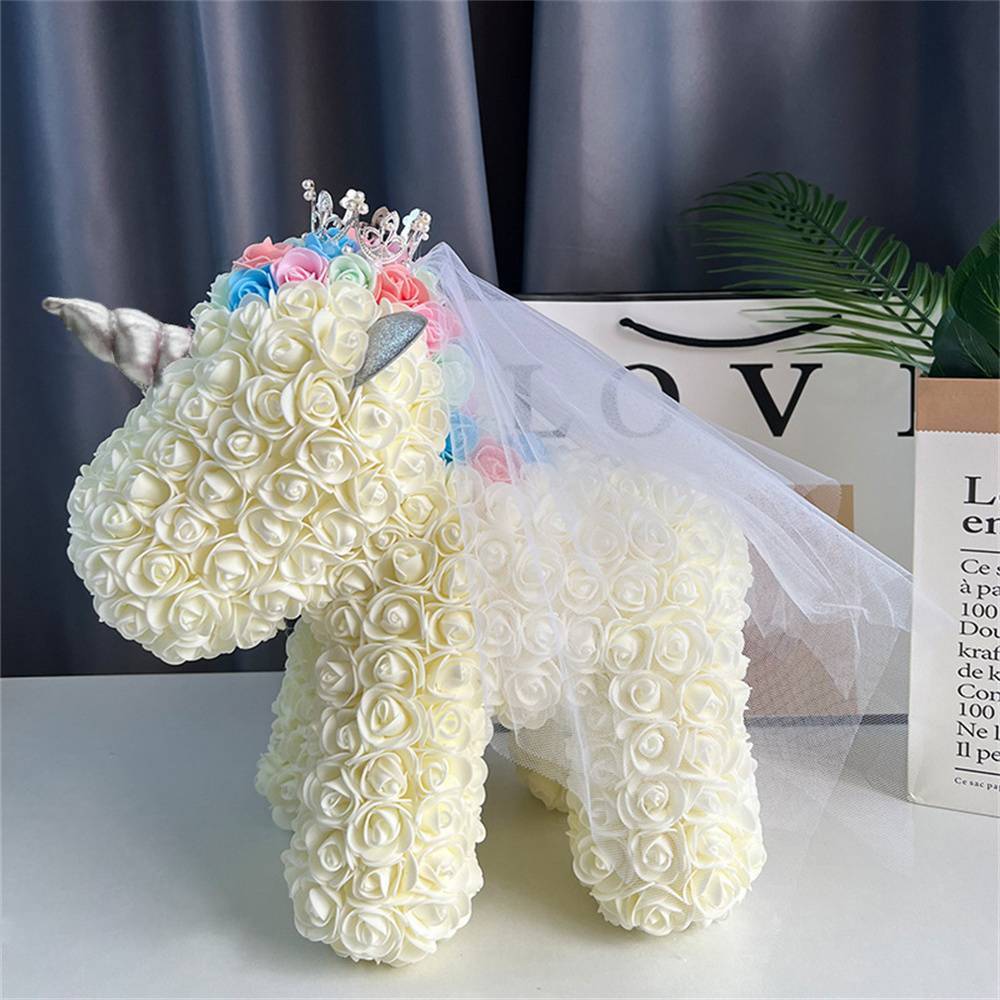 Enchanting Rose Flower Unicorn - Handmade Mythical Beast for Valentine's Day