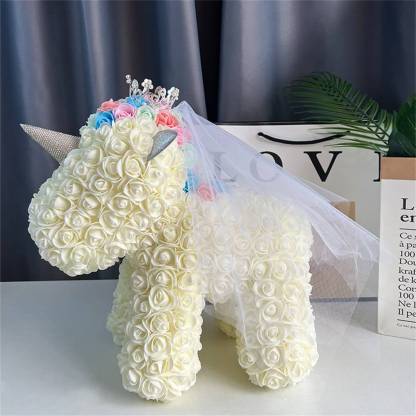 Enchanting Rose Flower Unicorn - Handmade Mythical Beast for Valentine's Day
