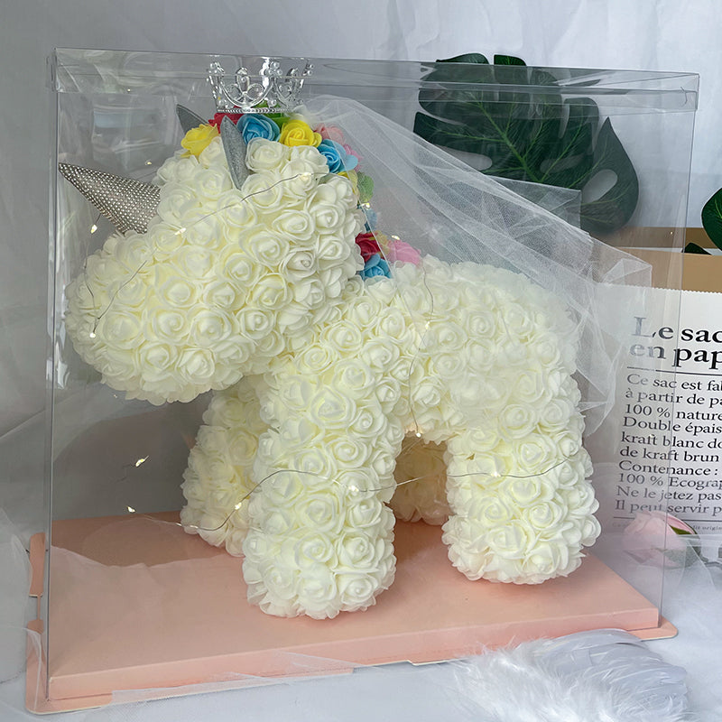 Enchanting Rose Flower Unicorn - Handmade Mythical Beast for Valentine's Day