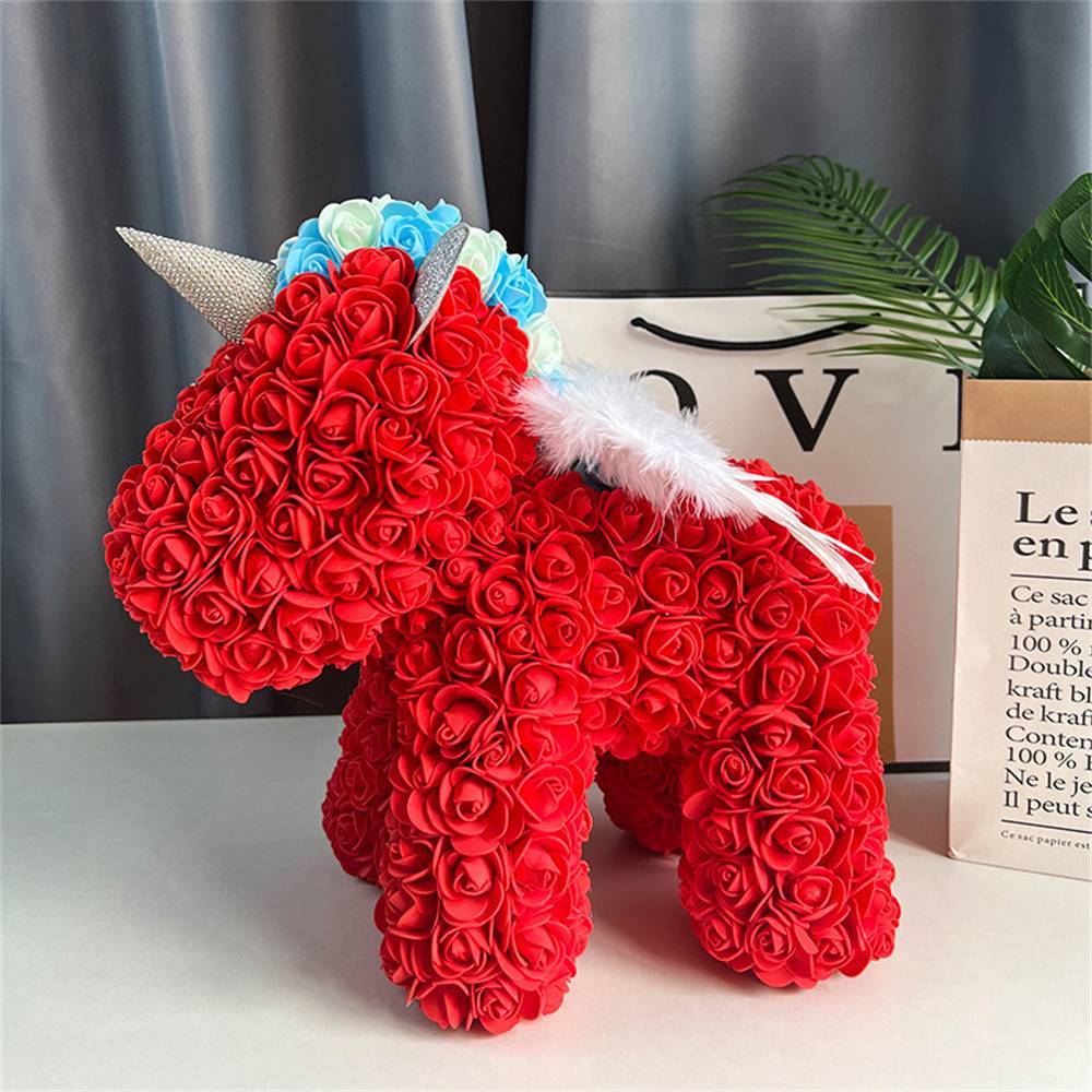 Enchanting Rose Flower Unicorn - Handmade Mythical Beast for Valentine's Day