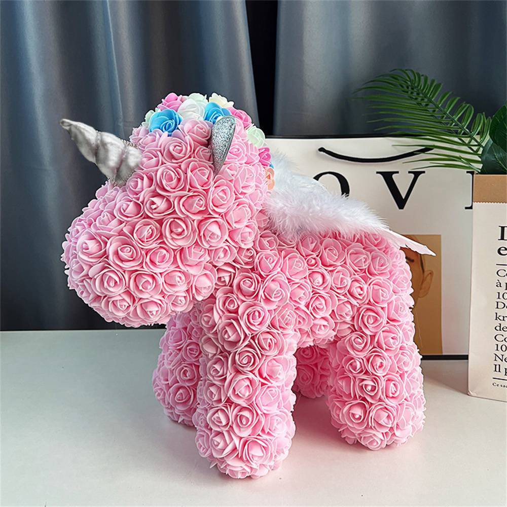 Enchanting Rose Flower Unicorn - Handmade Mythical Beast for Valentine's Day