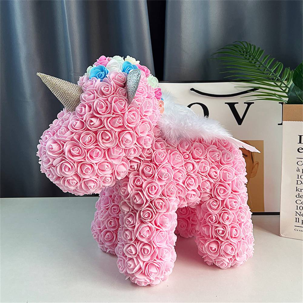 Enchanting Rose Flower Unicorn - Handmade Mythical Beast for Valentine's Day