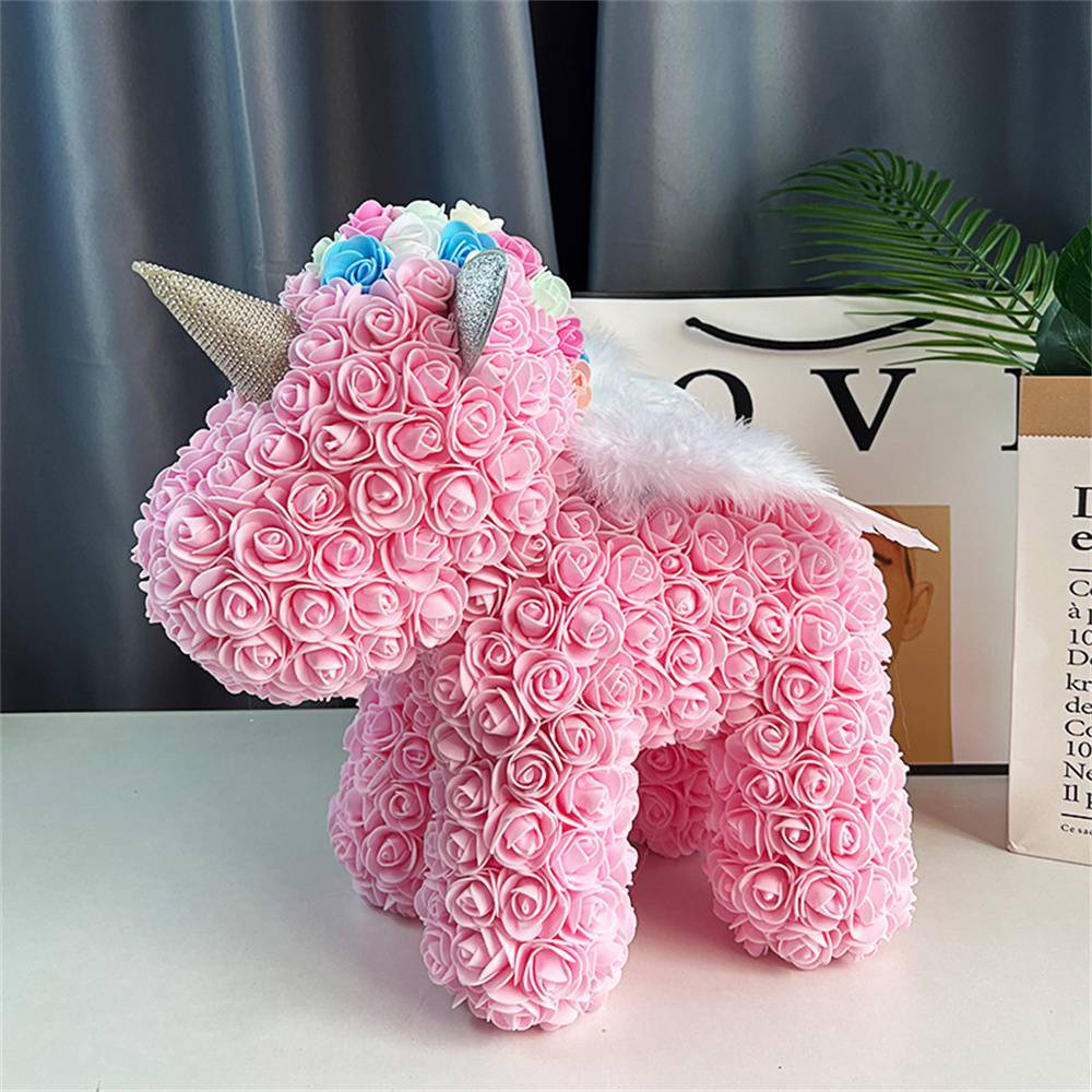 Enchanting Rose Flower Unicorn - Handmade Mythical Beast for Valentine's Day