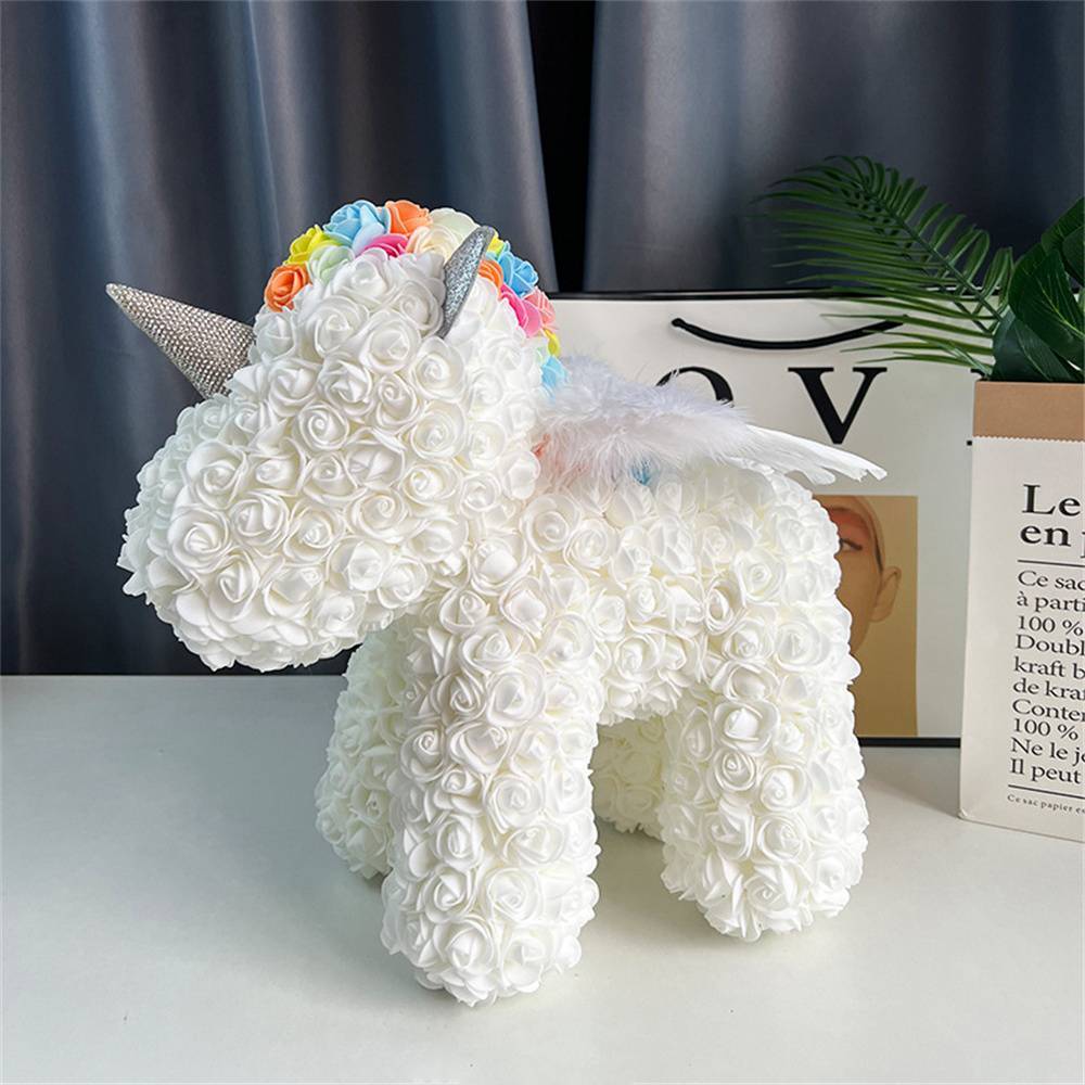 Enchanting Rose Flower Unicorn - Handmade Mythical Beast for Valentine's Day
