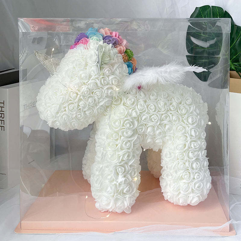 Enchanting Rose Flower Unicorn - Handmade Mythical Beast for Valentine's Day