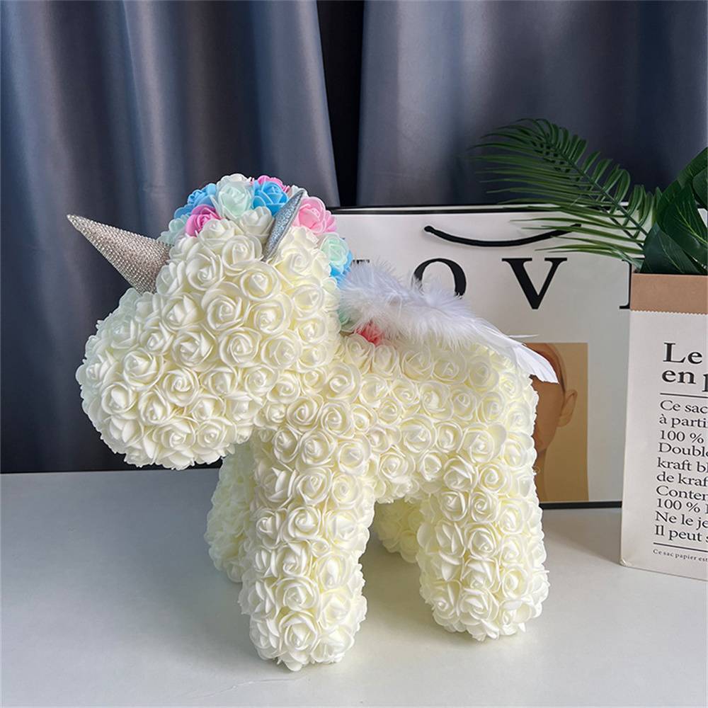 Enchanting Rose Flower Unicorn - Handmade Mythical Beast for Valentine's Day