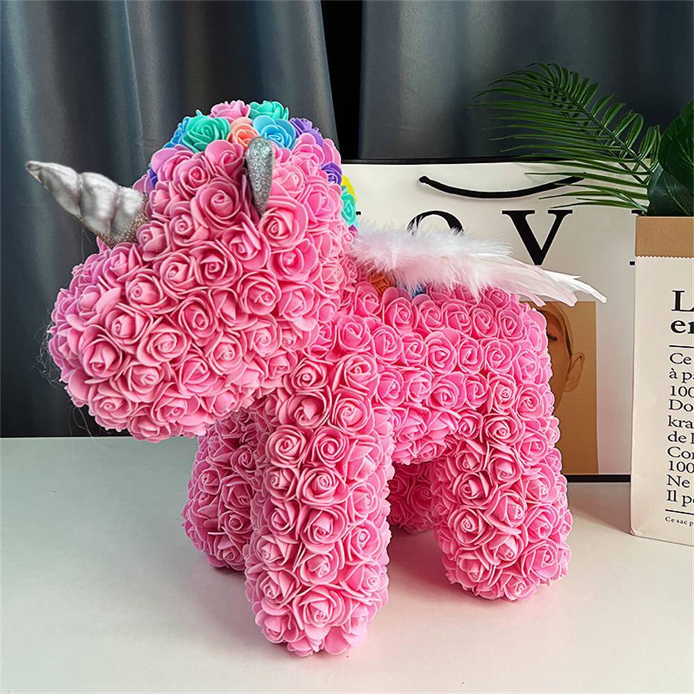 Enchanting Rose Flower Unicorn - Handmade Mythical Beast for Valentine's Day