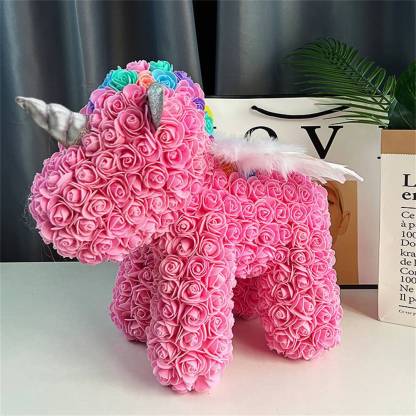 Enchanting Rose Flower Unicorn - Handmade Mythical Beast for Valentine's Day