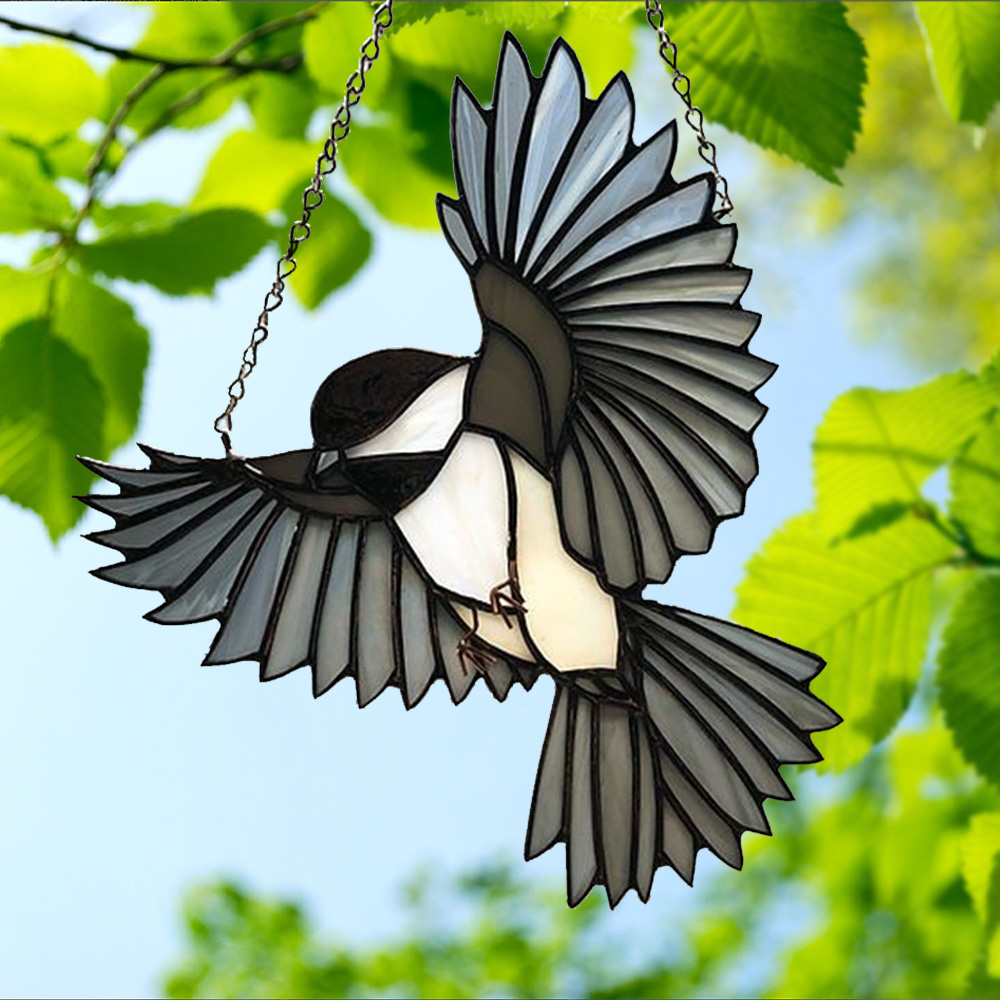 Glass Black Bird Suncatcher - Unique Window & Wall Hanging Gift for Bird Lovers