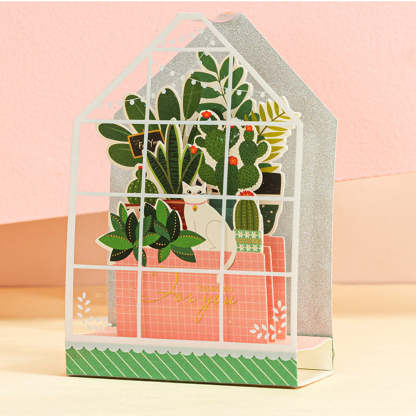 Creative 3D Pop Up Greeting Card Cat Plant House Pop Up Card