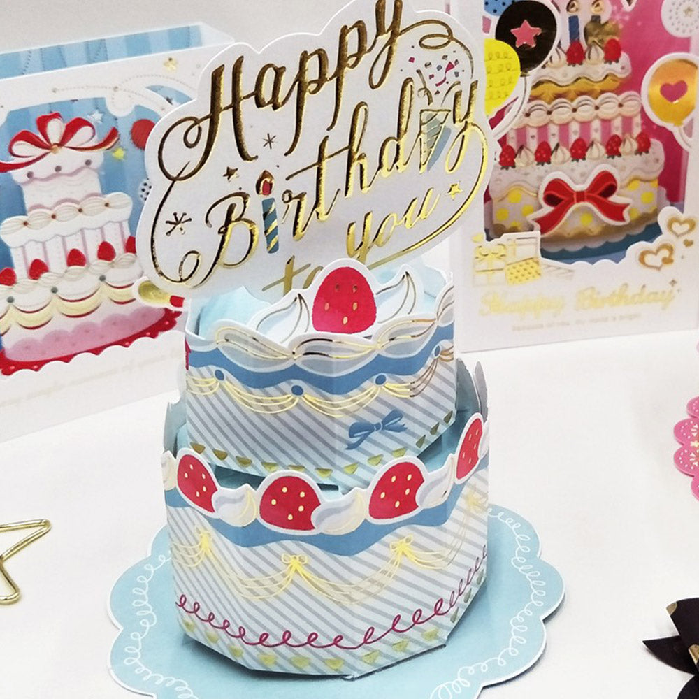 Creative 3D Pop-Up Birthday Card Blue Birthday Cake Pop Up Greeting Card