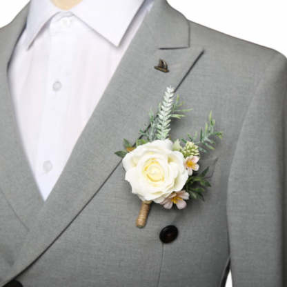 Realistic Rose Wedding Boutonnieres Faux Silk Groom's Corsage Best Man's Corsage