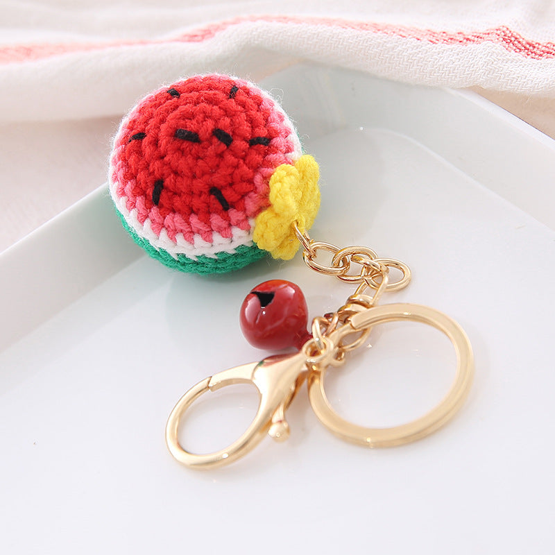 Crochet Fruit Keychain Cute Food Donut Knitted Car Keyring Bag Decorations Gifts for Her