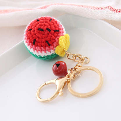Crochet Fruit Keychain Cute Food Donut Knitted Car Keyring Bag Decorations Gifts for Her