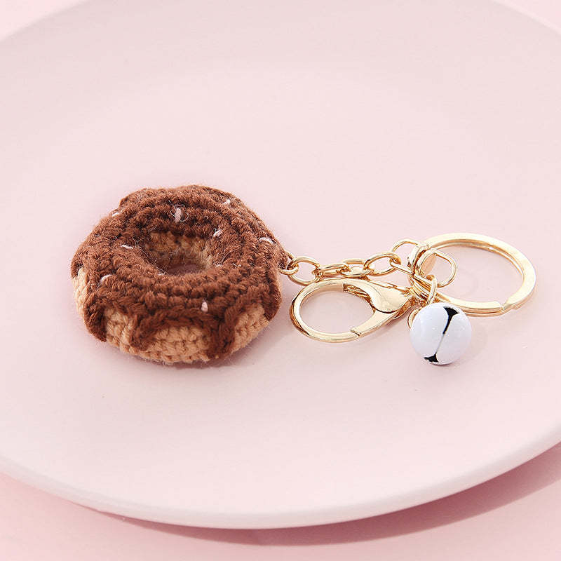 Crochet Fruit Keychain Cute Food Donut Knitted Car Keyring Bag Decorations Gifts for Her
