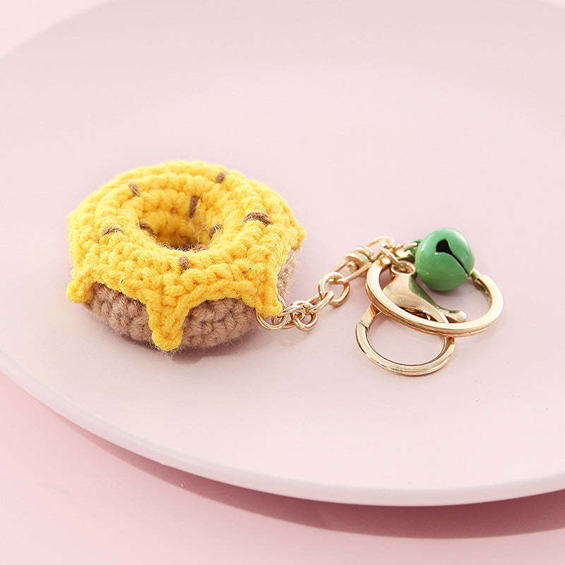 Crochet Fruit Keychain Cute Food Donut Knitted Car Keyring Bag Decorations Gifts for Her