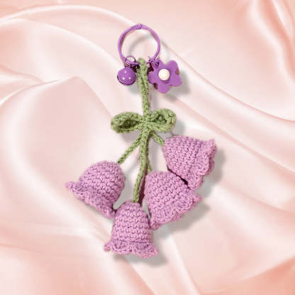 Flower Knitted KeyChain for Bag Crochet Campanula Keychain Handmade Gift