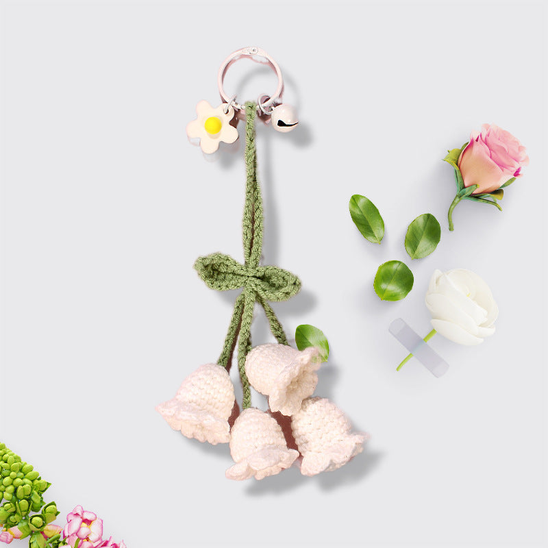 Flower Knitted KeyChain for Bag Crochet Campanula Keychain Handmade Gift