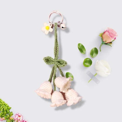 Flower Knitted KeyChain for Bag Crochet Campanula Keychain Handmade Gift