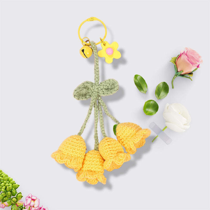 Flower Knitted KeyChain for Bag Crochet Campanula Keychain Handmade Gift