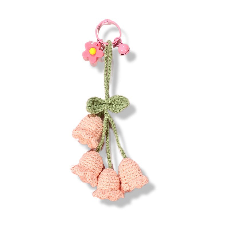 Flower Knitted KeyChain for Bag Crochet Campanula Keychain Handmade Gift