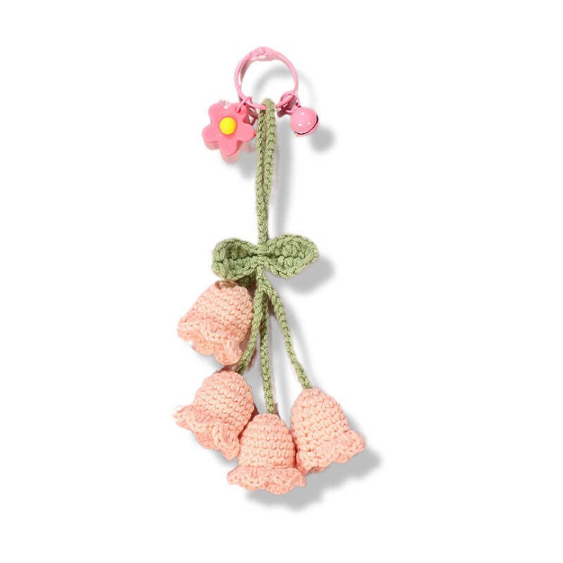 Flower Knitted KeyChain for Bag Crochet Campanula Keychain Handmade Gift