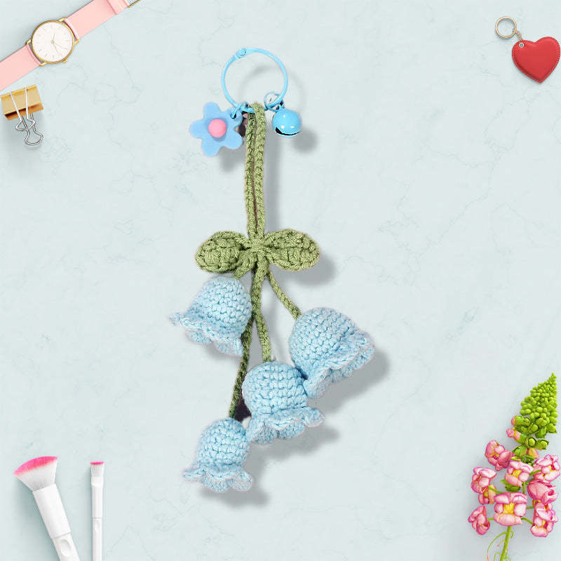 Flower Knitted KeyChain for Bag Crochet Campanula Keychain Handmade Gift