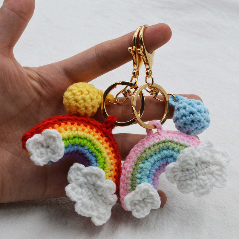 Rainbow Handmade Knitted Keychain Cute Crochet Key Pendant Bag Decoration Gifts