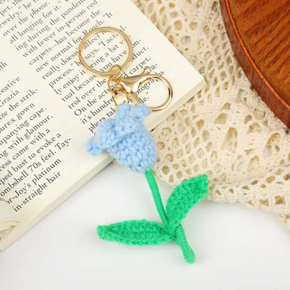 Crochet Flower Keychain Creative Tulip Handmade Knitted Keychain Gift for Her