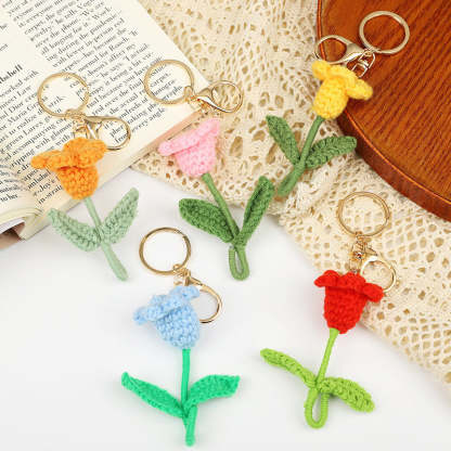 Crochet Flower Keychain Creative Tulip Handmade Knitted Keychain Gift for Her