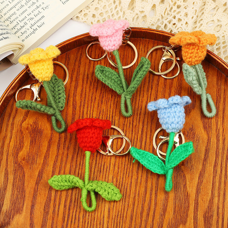 Crochet Flower Keychain Creative Tulip Handmade Knitted Keychain Gift for Her