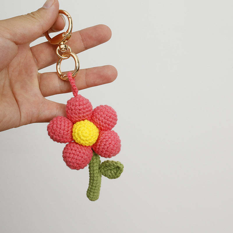 Crochet Flower Keychain Handmade Knitted Bouquet Keychain for Birthday Gift