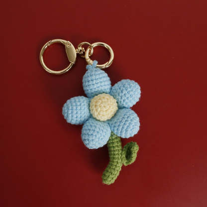 Crochet Flower Keychain Handmade Knitted Bouquet Keychain for Birthday Gift