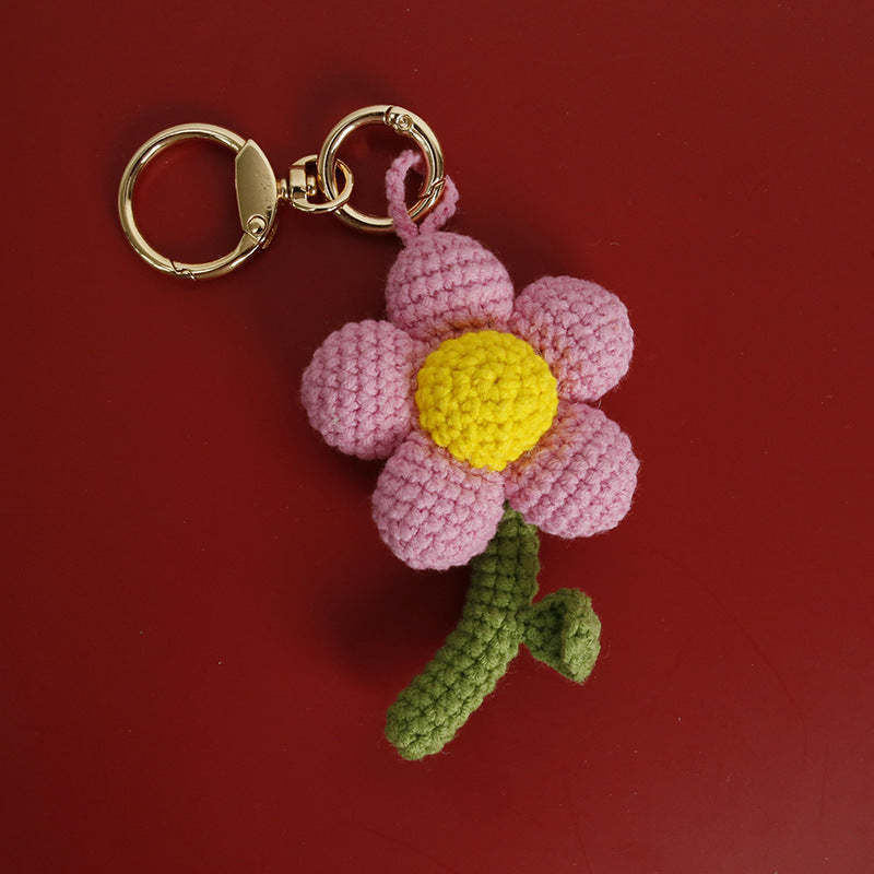 Crochet Flower Keychain Handmade Knitted Bouquet Keychain for Birthday Gift