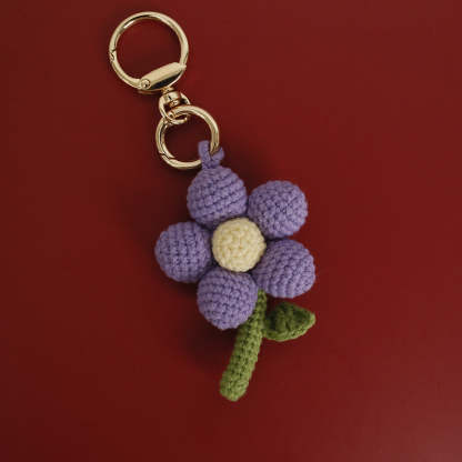 Crochet Flower Keychain Handmade Knitted Bouquet Keychain for Birthday Gift