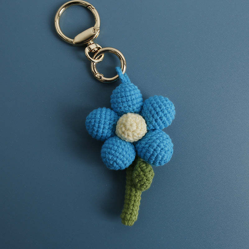 Crochet Flower Keychain Handmade Knitted Bouquet Keychain for Birthday Gift