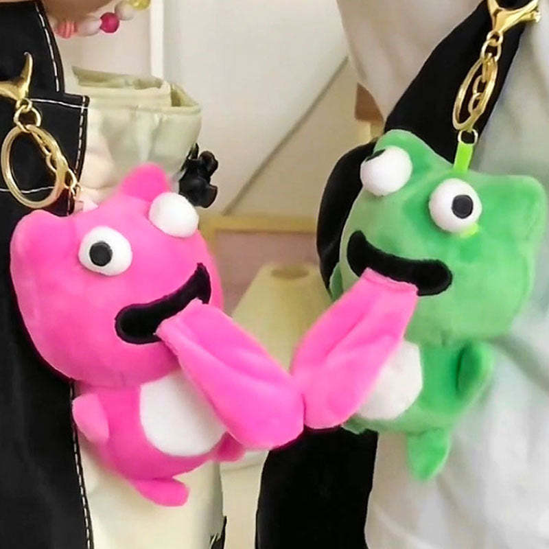 Cute Frog Plush Keychain Funny Sticking Tongue Out Frog Keyring Gifts