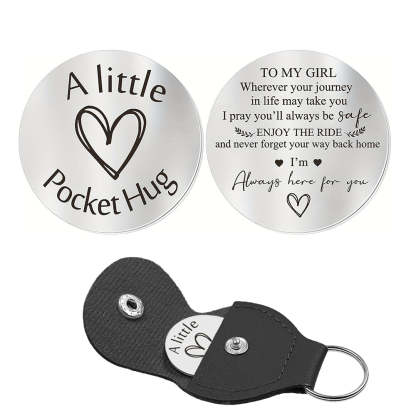 Pocket Hug Token with Leather Keychain Gifts for Friend Son Daughter Brother Sister