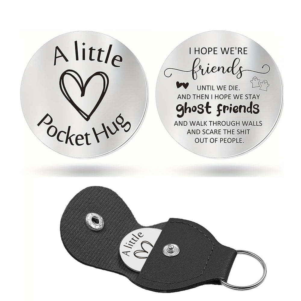 Pocket Hug Token with Leather Keychain Gifts for Friend Son Daughter Brother Sister