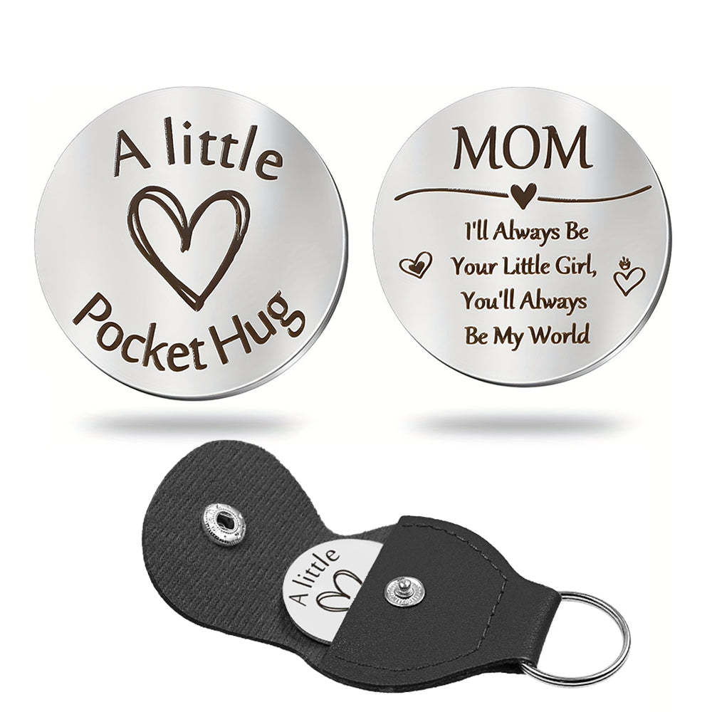 Pocket Hug Token with Leather Keychain Gifts for Friend Son Daughter Brother Sister