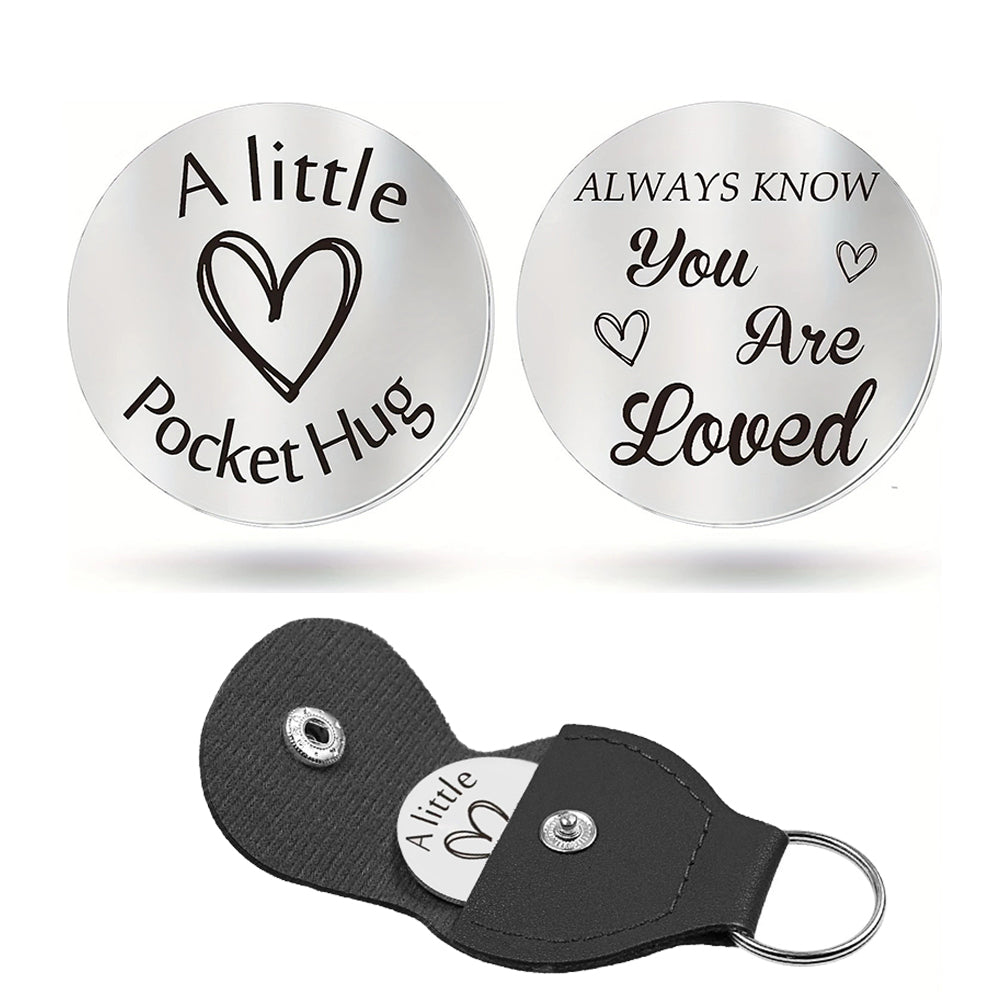 Pocket Hug Token with Leather Keychain Gifts for Friend Son Daughter Brother Sister