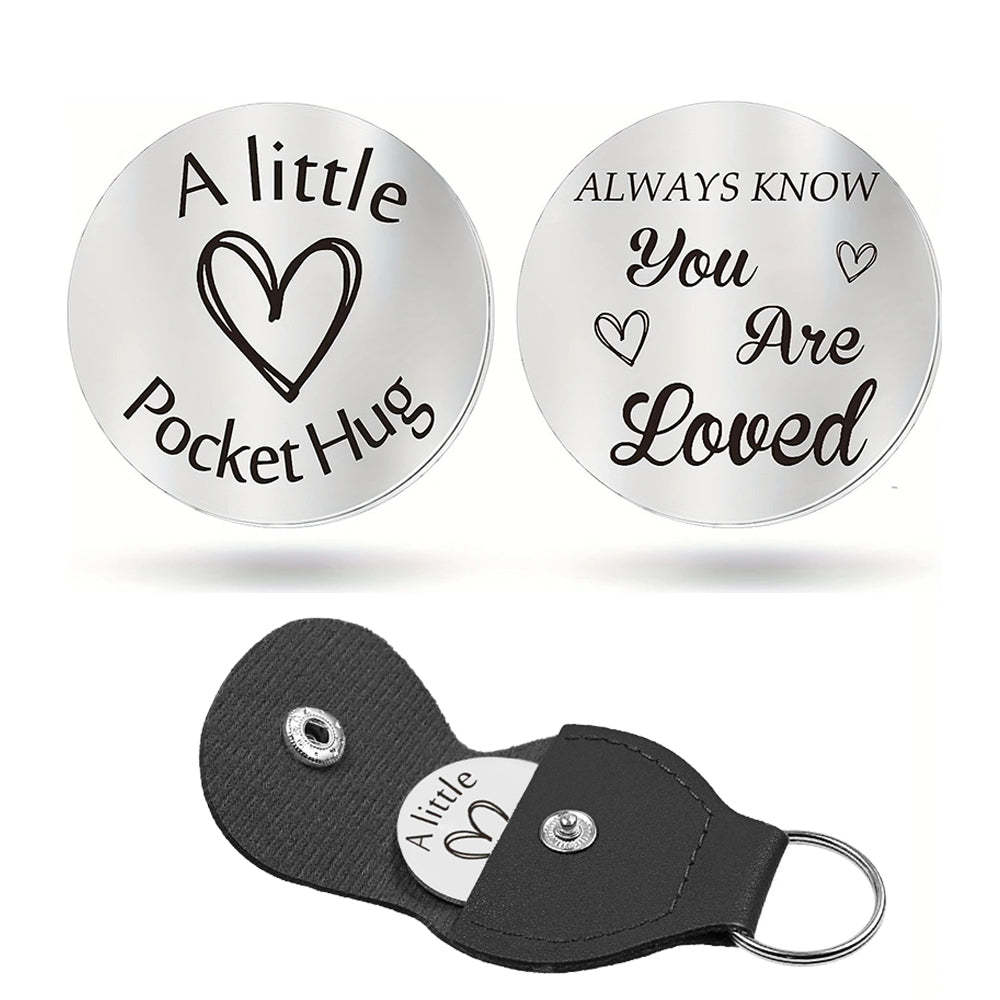 Pocket Hug Token with Leather Keychain Gifts for Friend Son Daughter Brother Sister