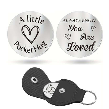 Pocket Hug Token with Leather Keychain Gifts for Friend Son Daughter Brother Sister