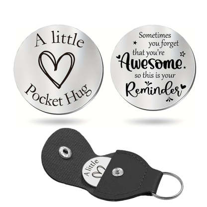 Pocket Hug Token with Leather Keychain Gifts for Friend Son Daughter Brother Sister